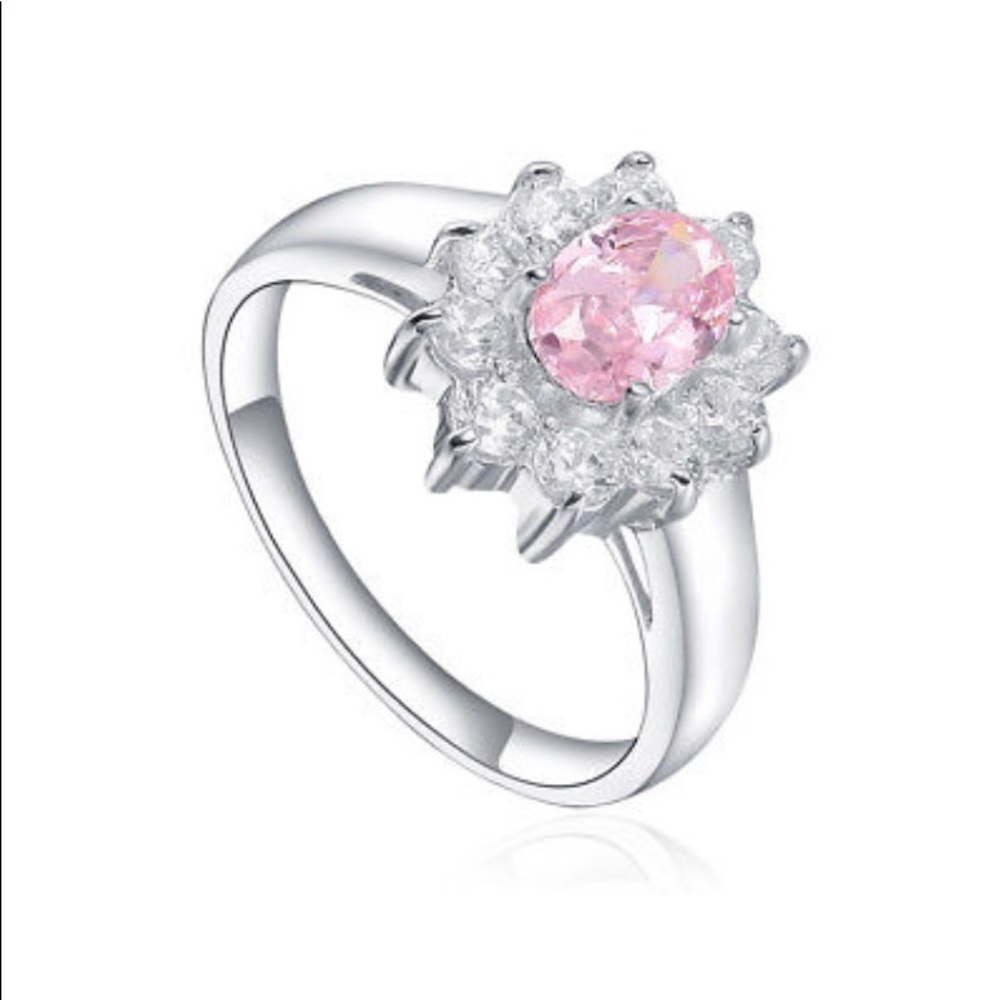 Sterling Silver Ring AAA Pink Oval And white CZ